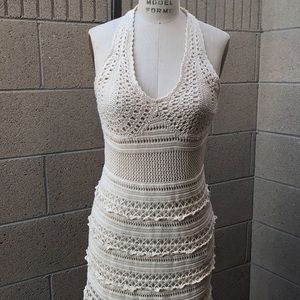 MODA INTERNATIONAL | Cream Fully Crocheted Halter Maxi Boho Dress Size M